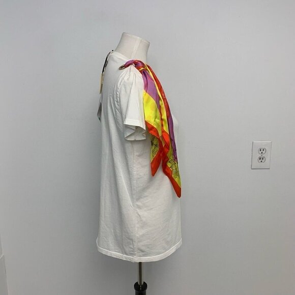 ViCOLO WOMEN LUXURY White TEE TOP BLOUSE With Satin Tie Italy Made Sz XL NWT - Picture 16 of 17